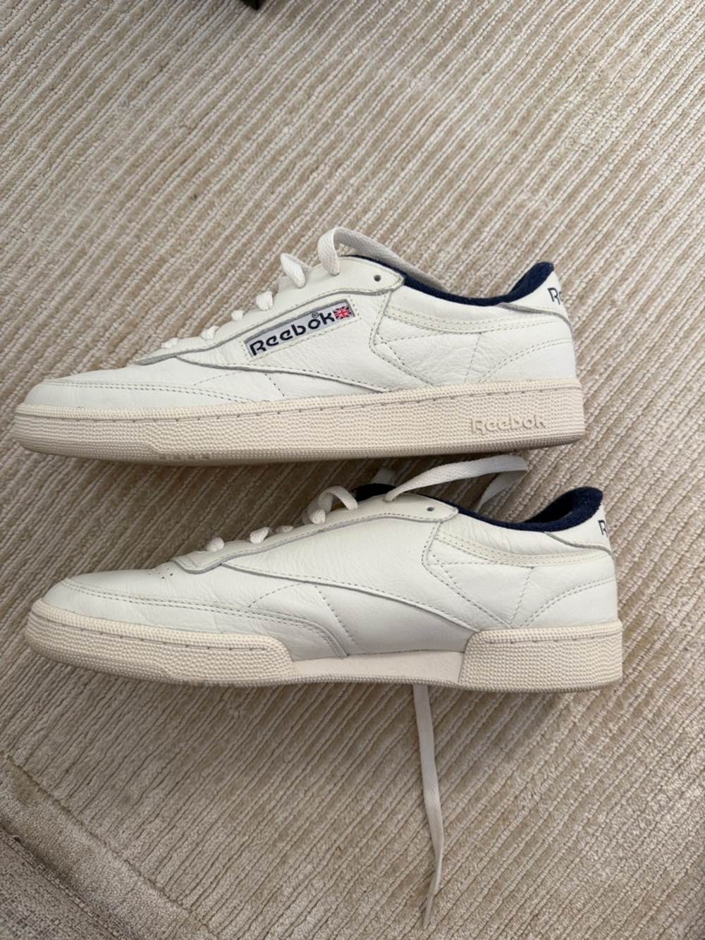 Reebok Men's Leather Low-Top Sneakers in White with Navy Trim